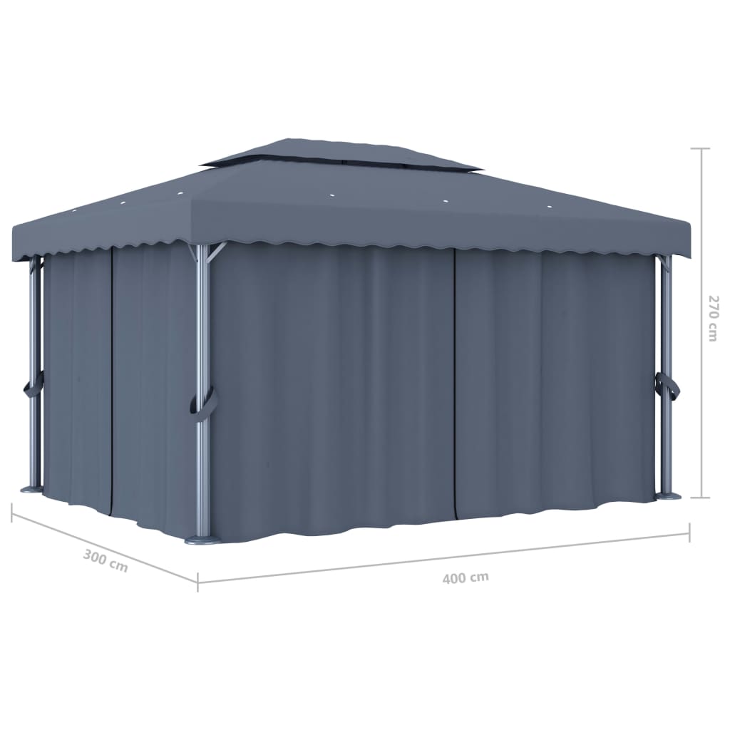 Gazebo con Tende 4x3 cm Antracite Alluminio