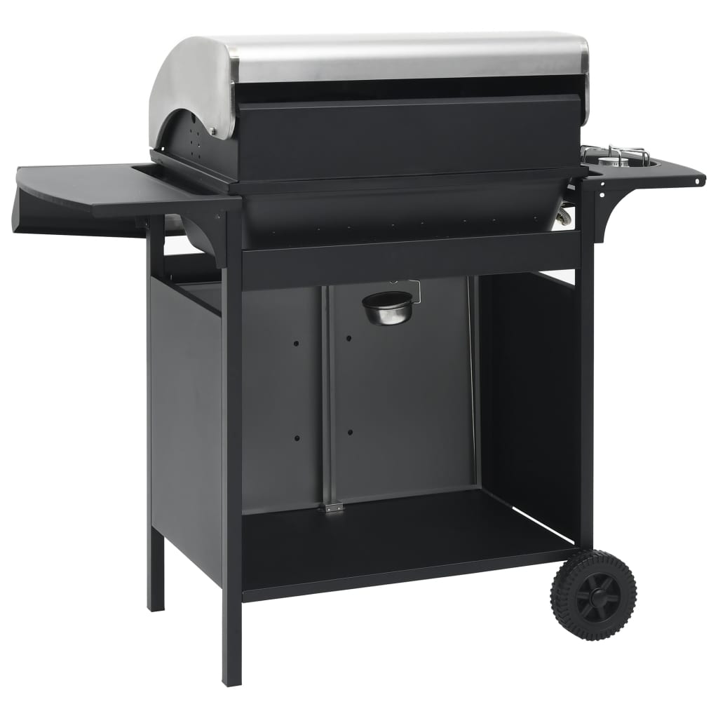 Barbecue Griglia a Gas 4+1 Fornelli Nero Argento Acciaio e Inox