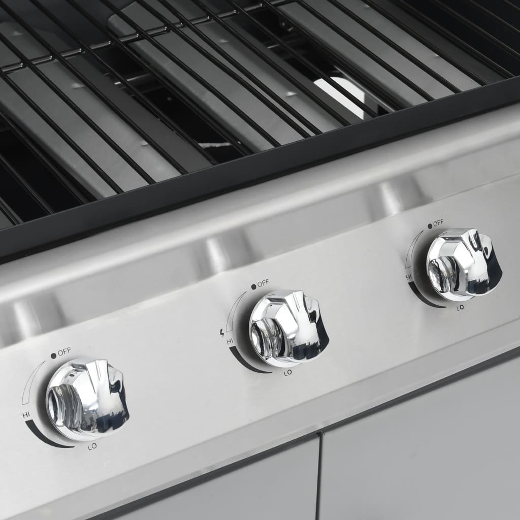 Barbecue Griglia a Gas 4+1 Fornelli Nero Argento Acciaio e Inox