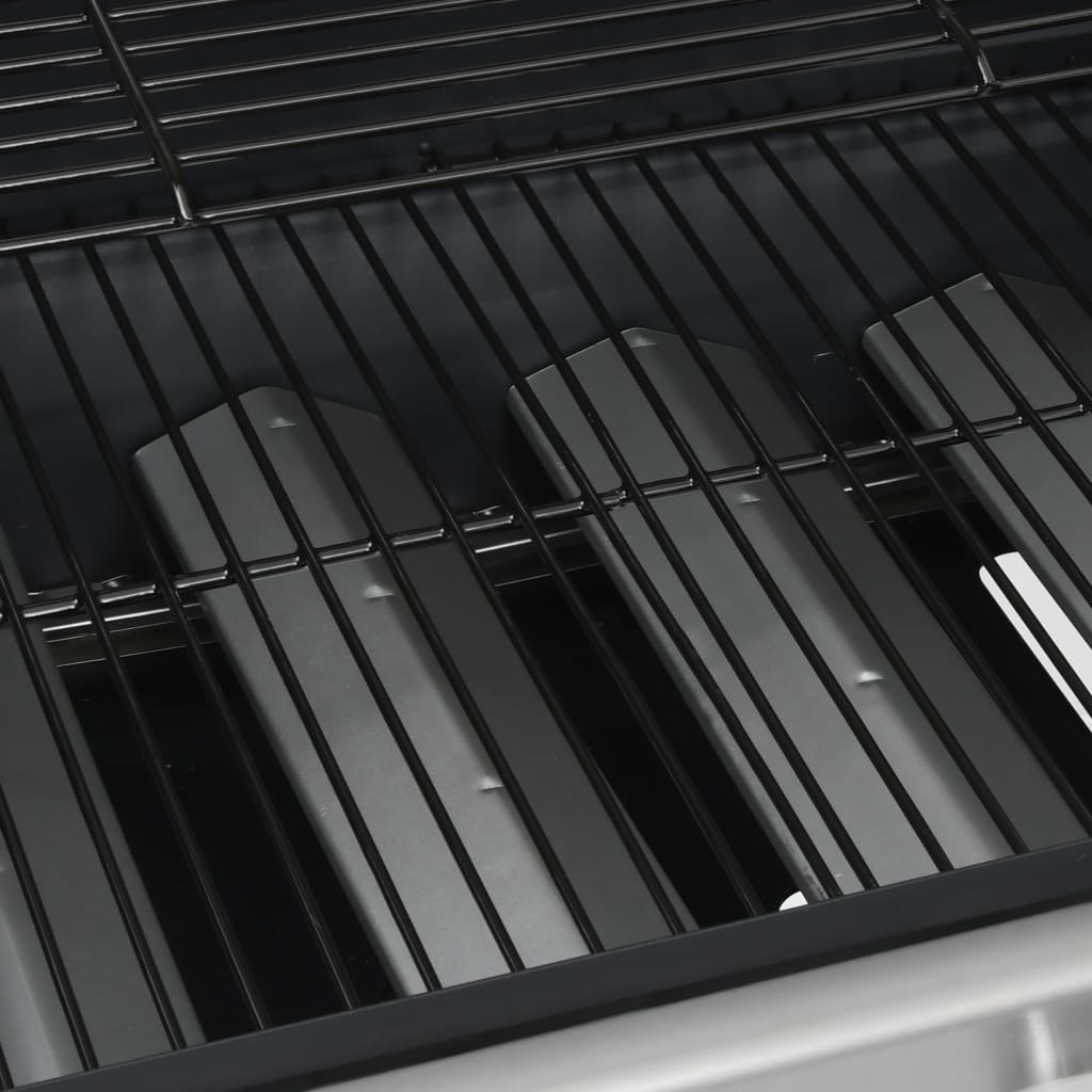 Barbecue Griglia a Gas 4+1 Fornelli Nero Argento Acciaio e Inox