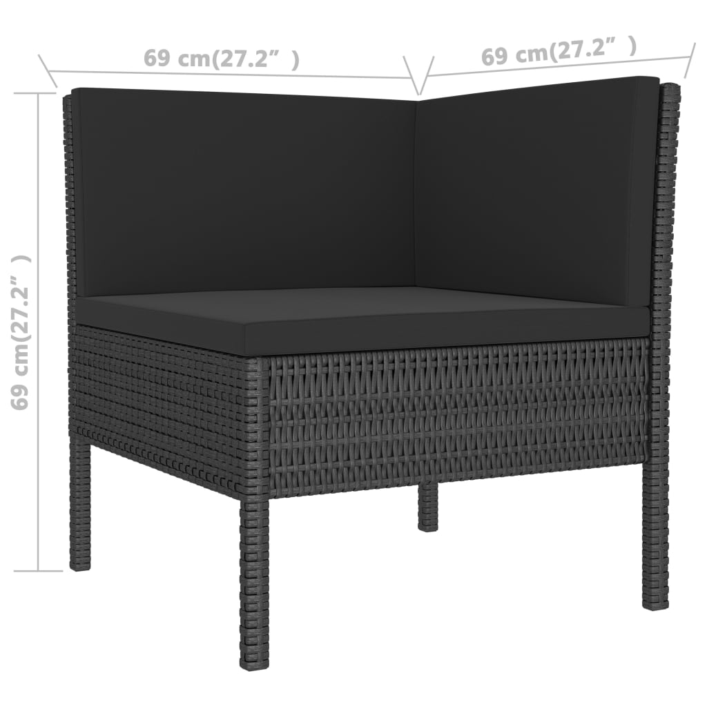 Set Divani da Giardino 3 pz con Cuscini in Polyrattan Nero