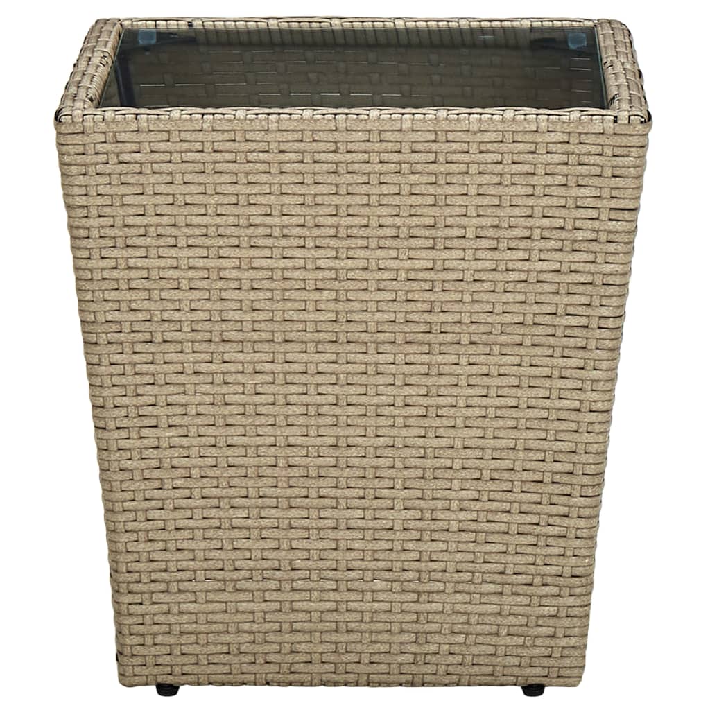 Tavolino Beige 41,5x41,5x44 cm in Polyrattan e Vetro Temperato