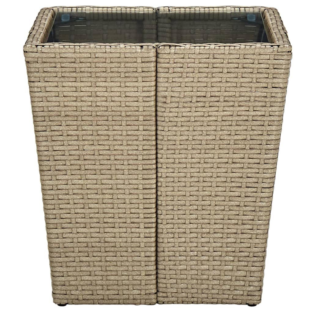 Tavolino Beige 41,5x41,5x44 cm in Polyrattan e Vetro Temperato