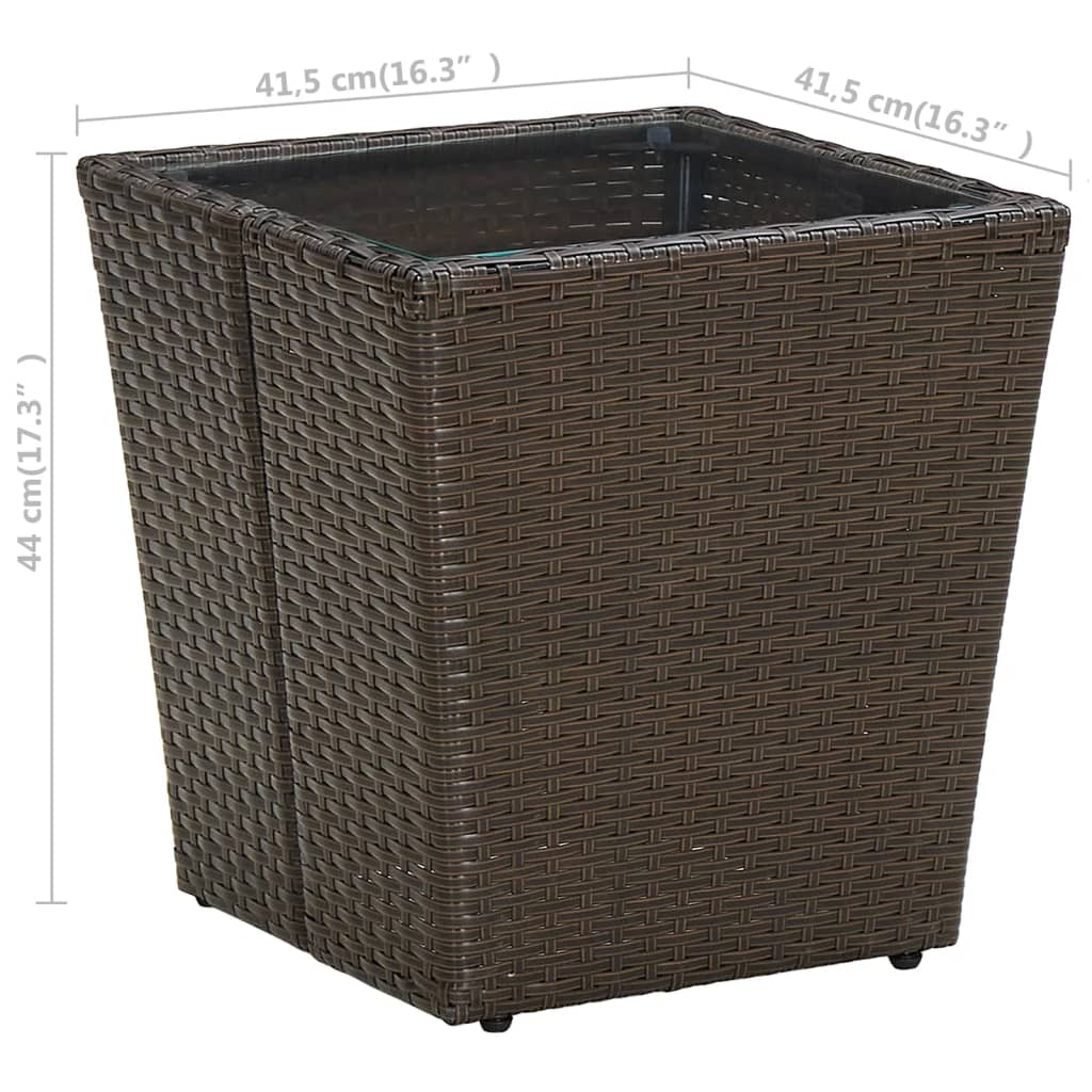 Tavolino Marrone 41,5x41,5x44cm in Polyrattan e Vetro Temperato