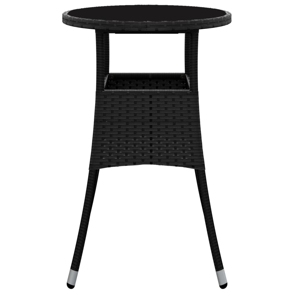 Tavolo da Giardino Ø60x75 cm Vetro Temperato e Polyrattan Nero