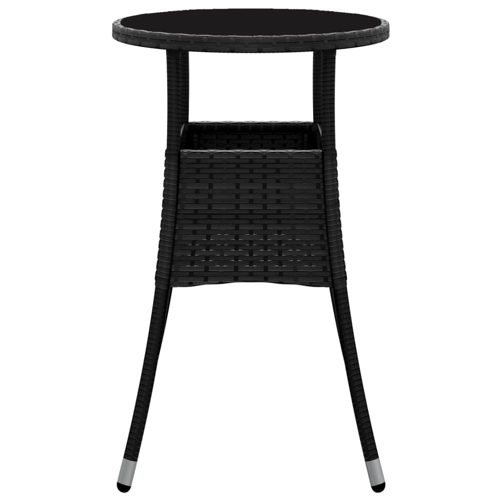 Tavolo da Giardino Ø60x75 cm Vetro Temperato e Polyrattan Nero