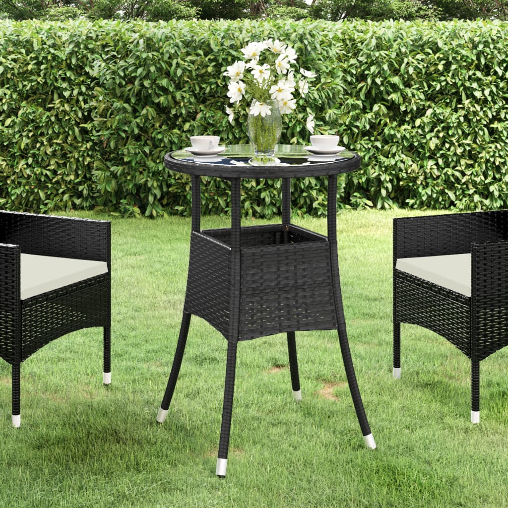 Tavolo da Giardino Ø60x75 cm Vetro Temperato e Polyrattan Nero