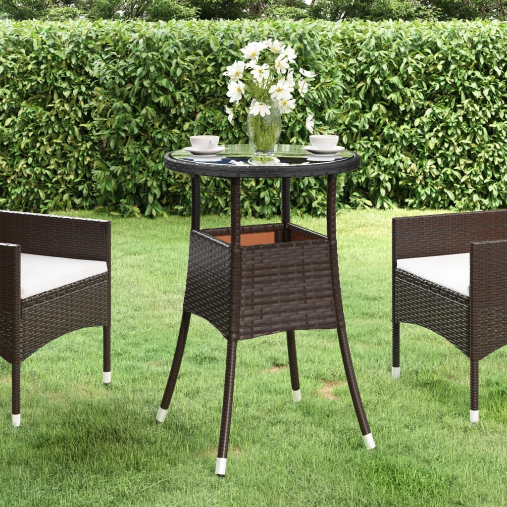 Tavolo Giardino Ø60x75 cm Vetro Temperato e Polyrattan Marrone