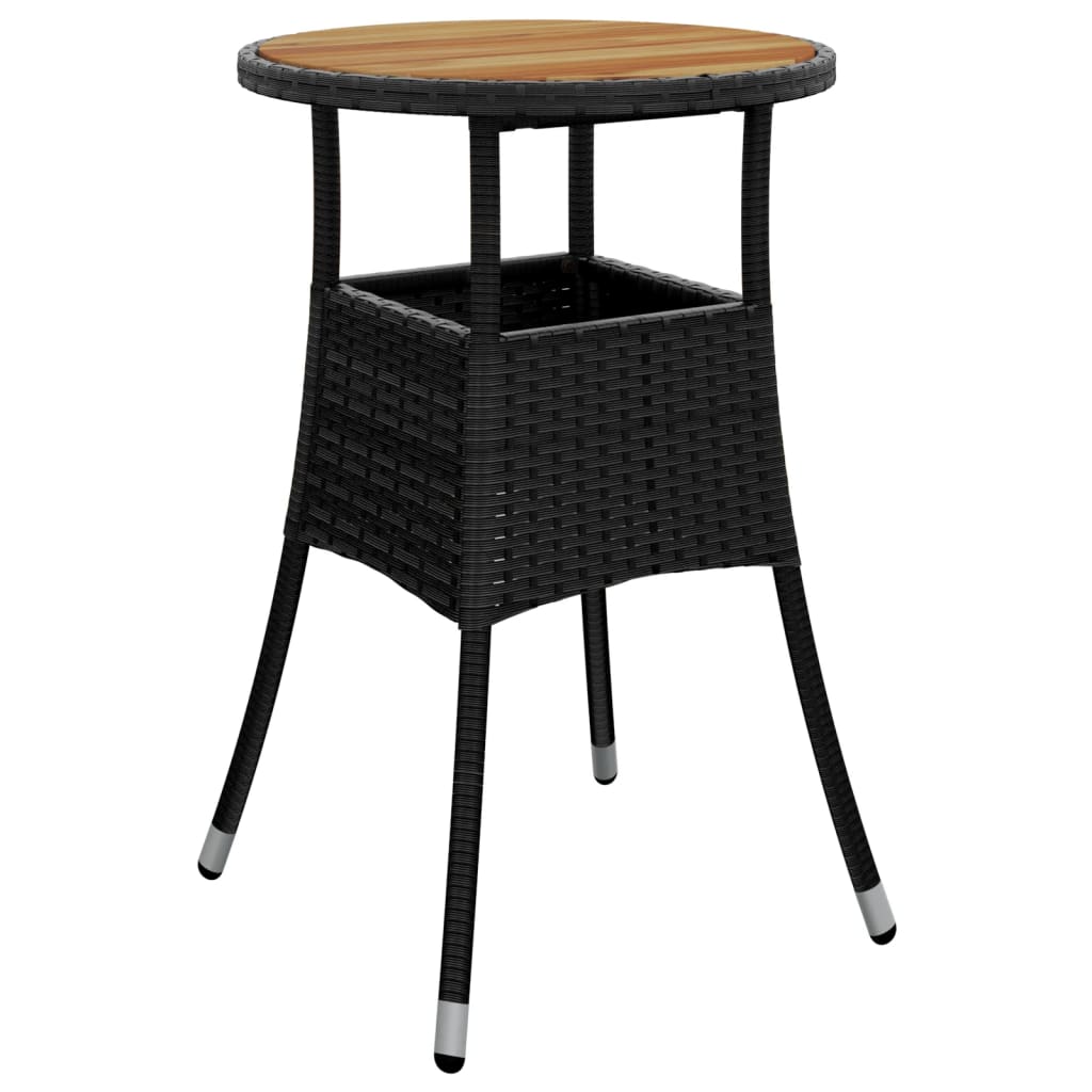 Tavolo Giardino Ø60x75 cm Massello Acacia e Polyrattan Nero