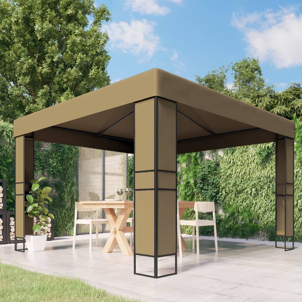 Gazebo con Tetto Doppio 3x3x2,7 m Grigio Talpa 180 g/m²