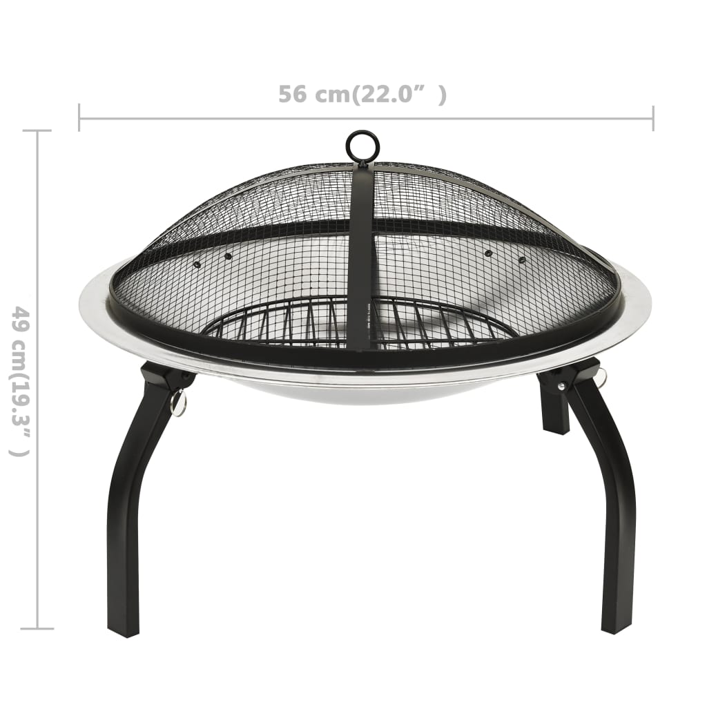 Braciere e Barbecue 2in1 e Attizzatoio 56x56x49cm Acciaio Inox