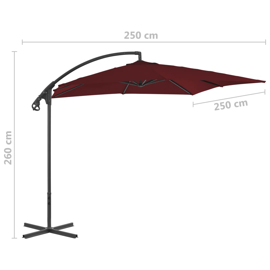 Ombrellone a Sbalzo con Palo in Acciaio 250x250 cm Rosso Vino