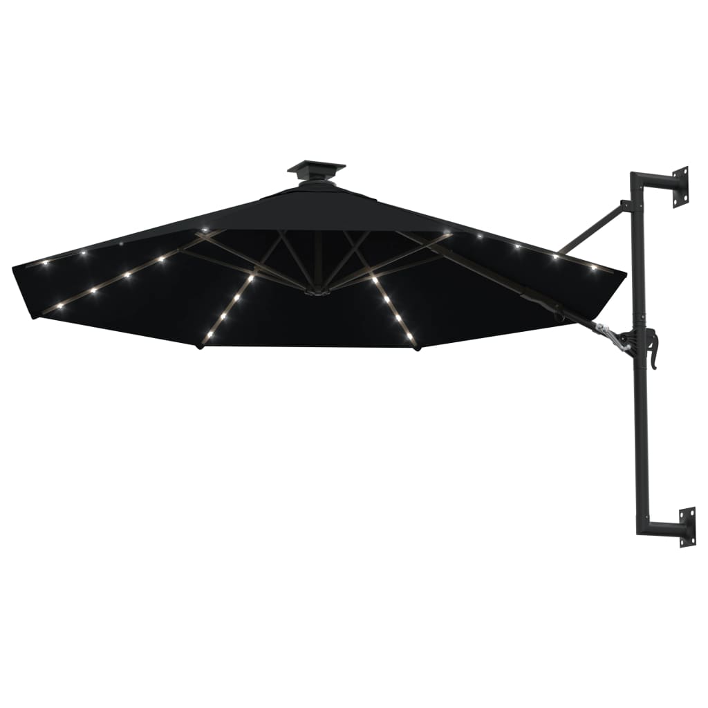 Ombrellone da Giardino a Parete con LED 300 cm Nero