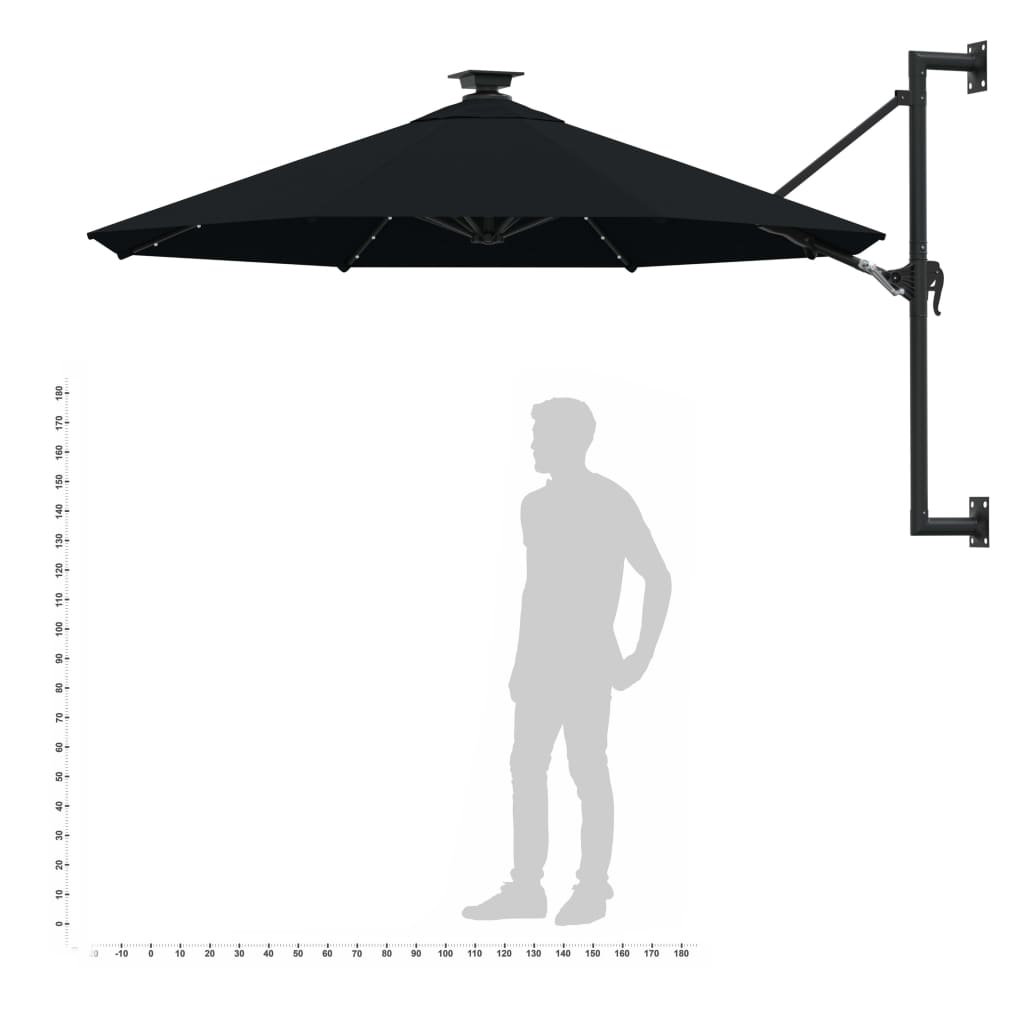 Ombrellone da Giardino a Parete con LED 300 cm Nero