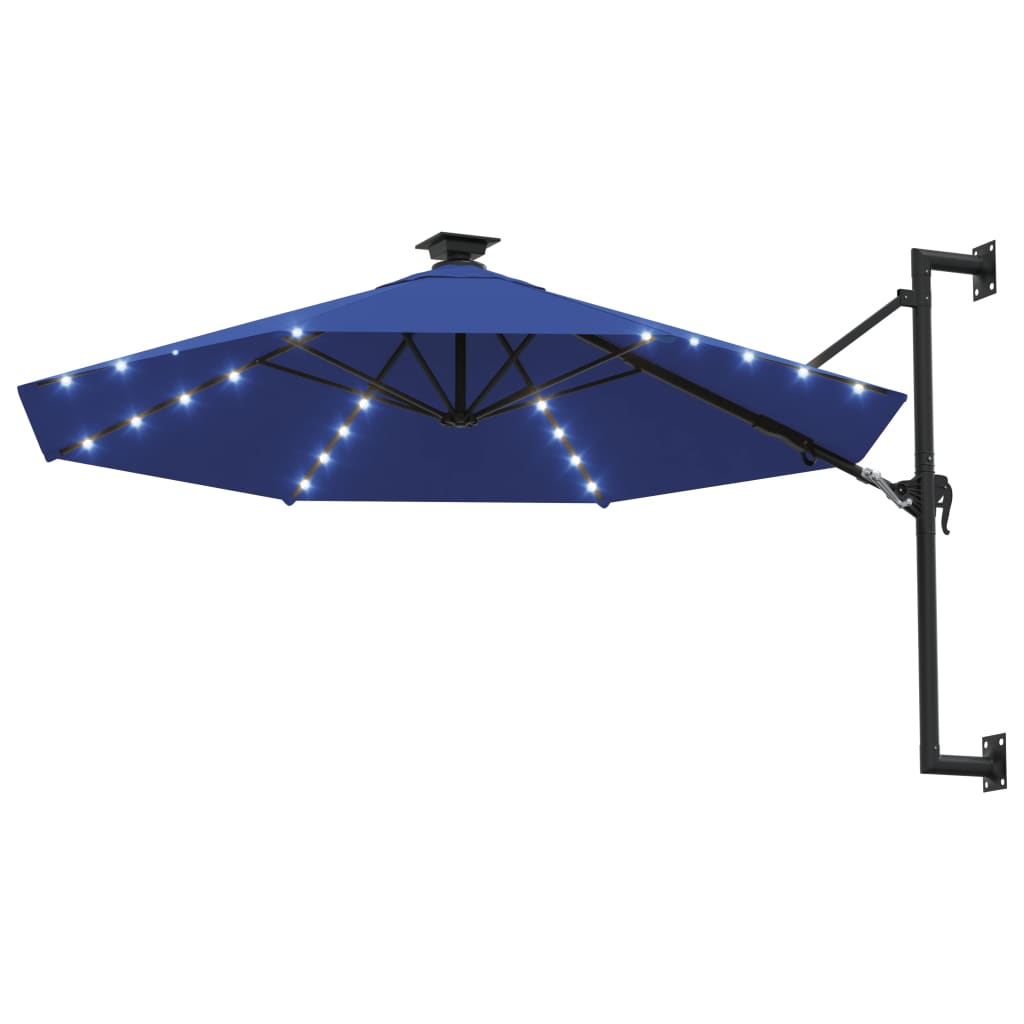 Ombrellone da Giardino a Parete con LED 300 cm Blu