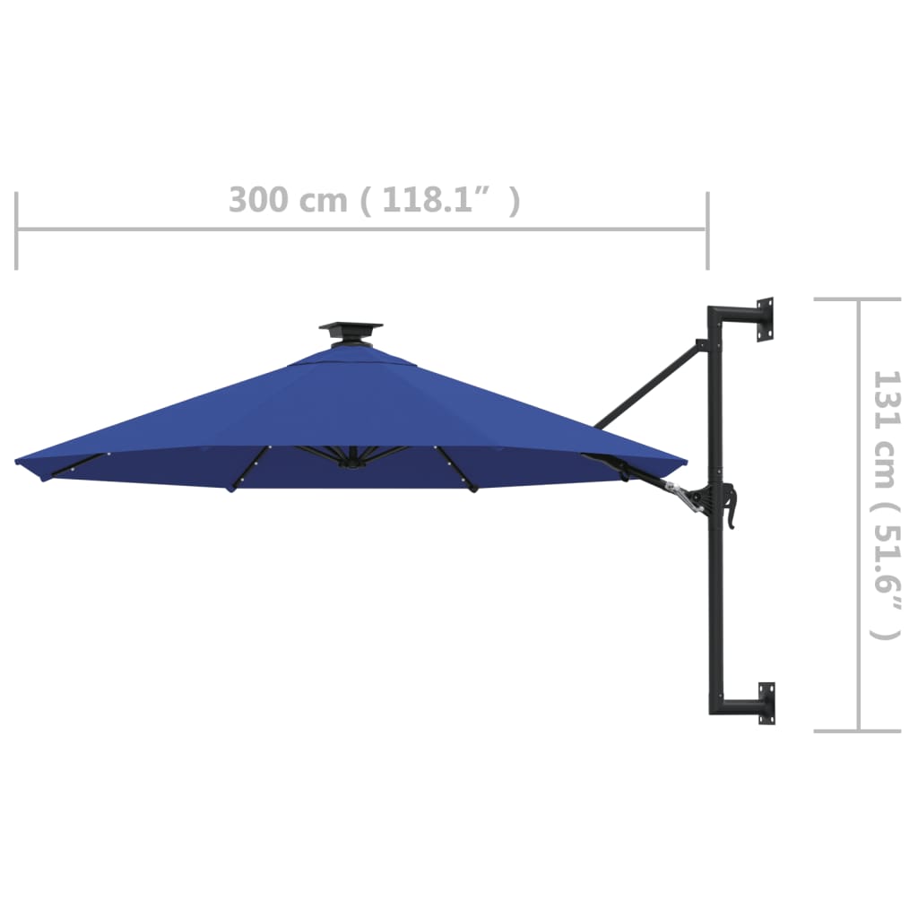 Ombrellone da Giardino a Parete con LED 300 cm Blu