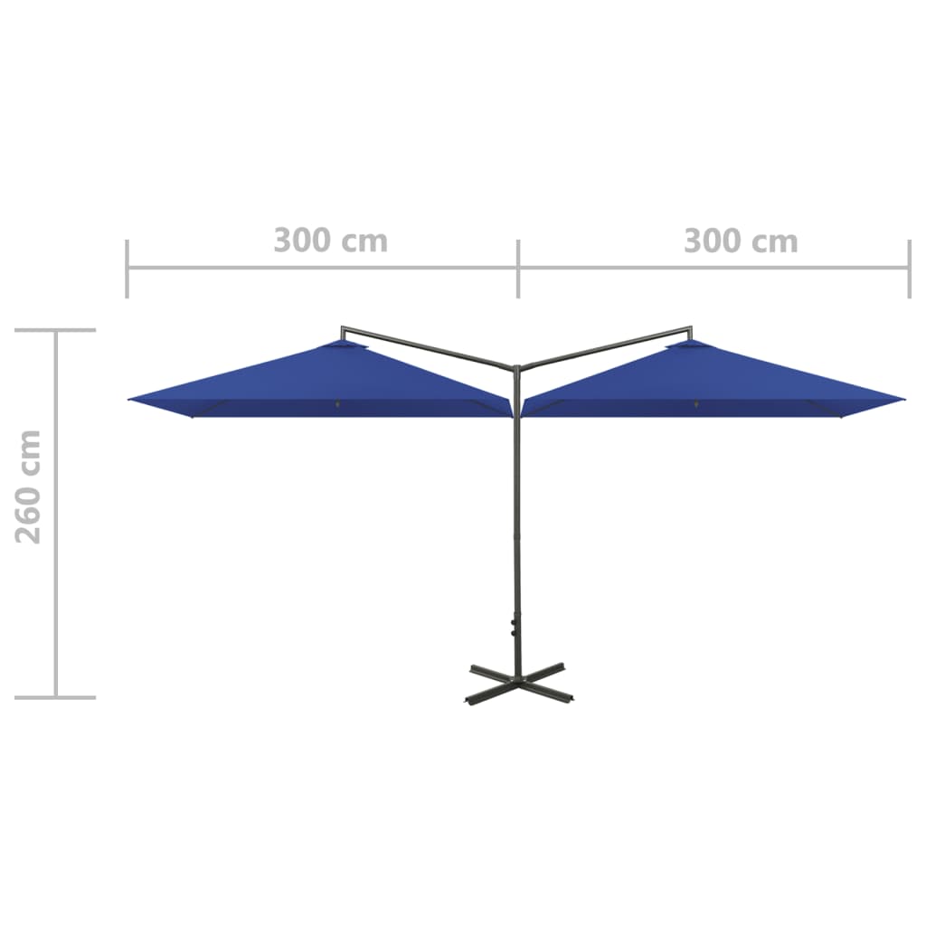 Ombrellone Doppio con Palo in Acciaio Azzurro 600x300 cm