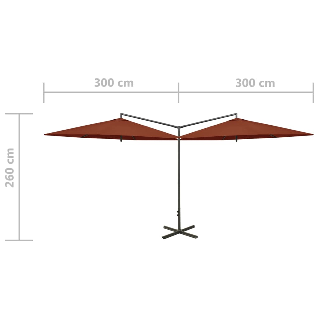 Ombrellone Doppio con Palo in Acciaio Terracotta 600 cm