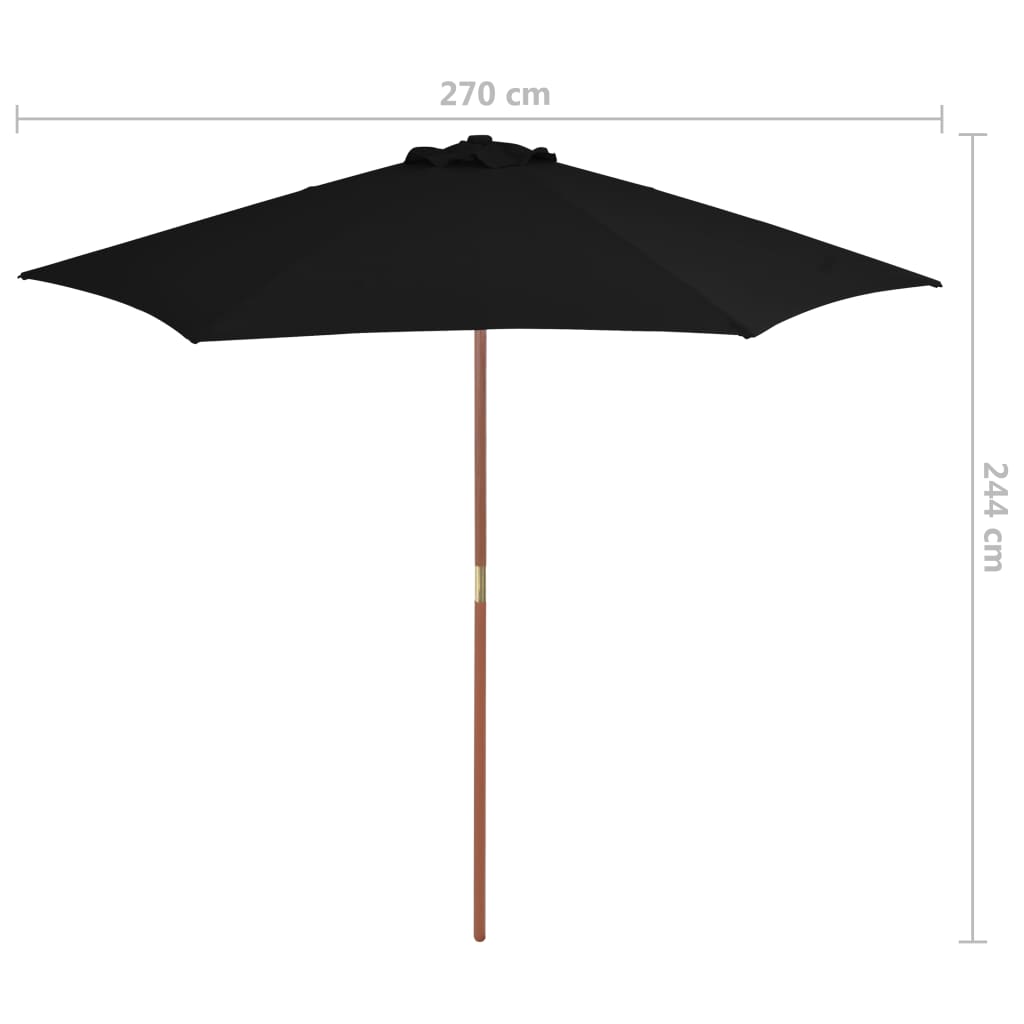 Ombrellone da Giardino con Palo in Legno 270 cm Nero