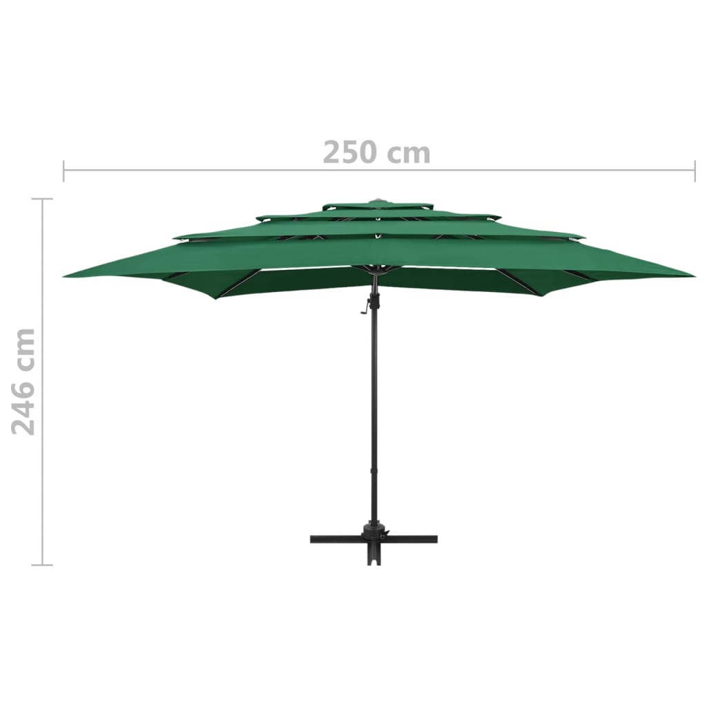 Ombrellone a Sbalzo 4 Livelli Palo Alluminio 250x250 cm Verde