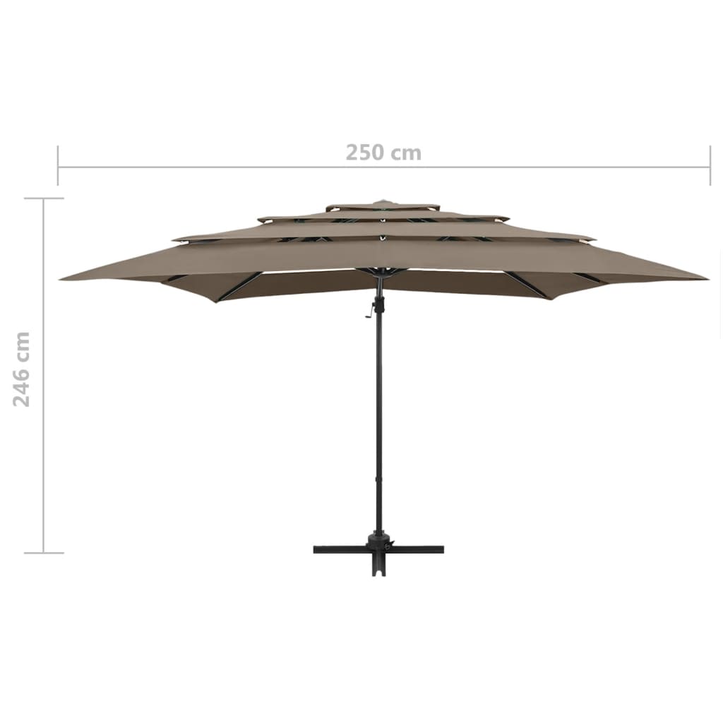 Ombrellone a Sbalzo 4 Livelli Palo Alluminio 250x250 cm Tortora