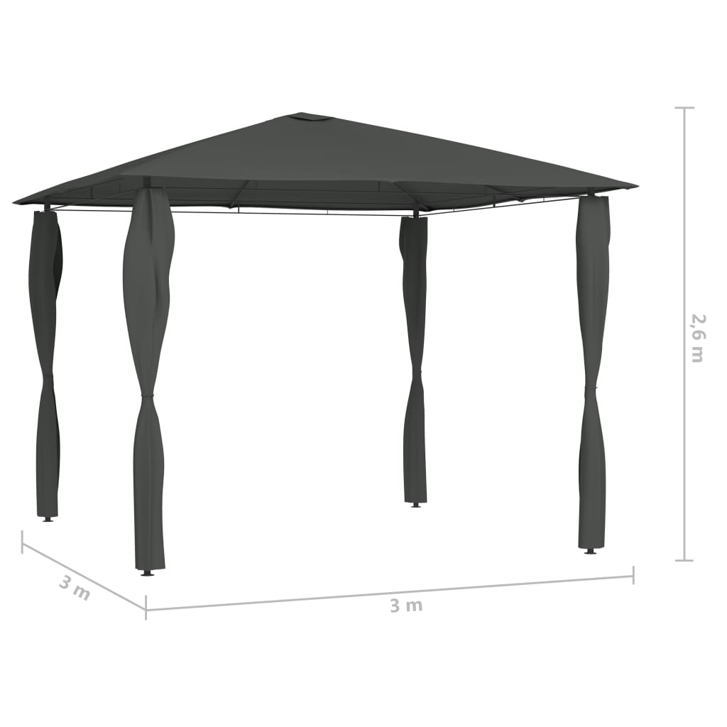 Gazebo con Montanti Rivestiti 3x3x2,6 m Antracite 160 g/m²
