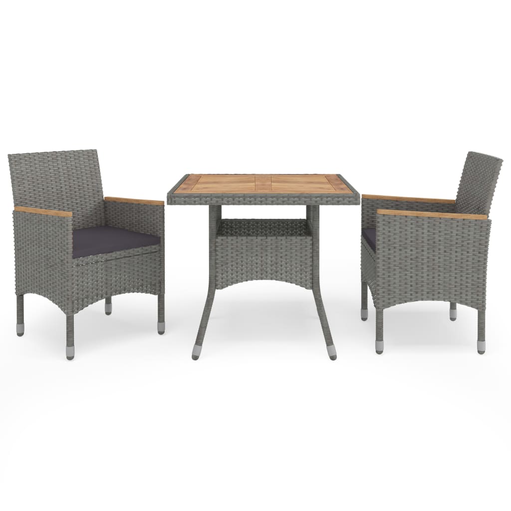 Set Mobili da Pranzo da Giardino 3 pz Grigio Polyrattan Acacia