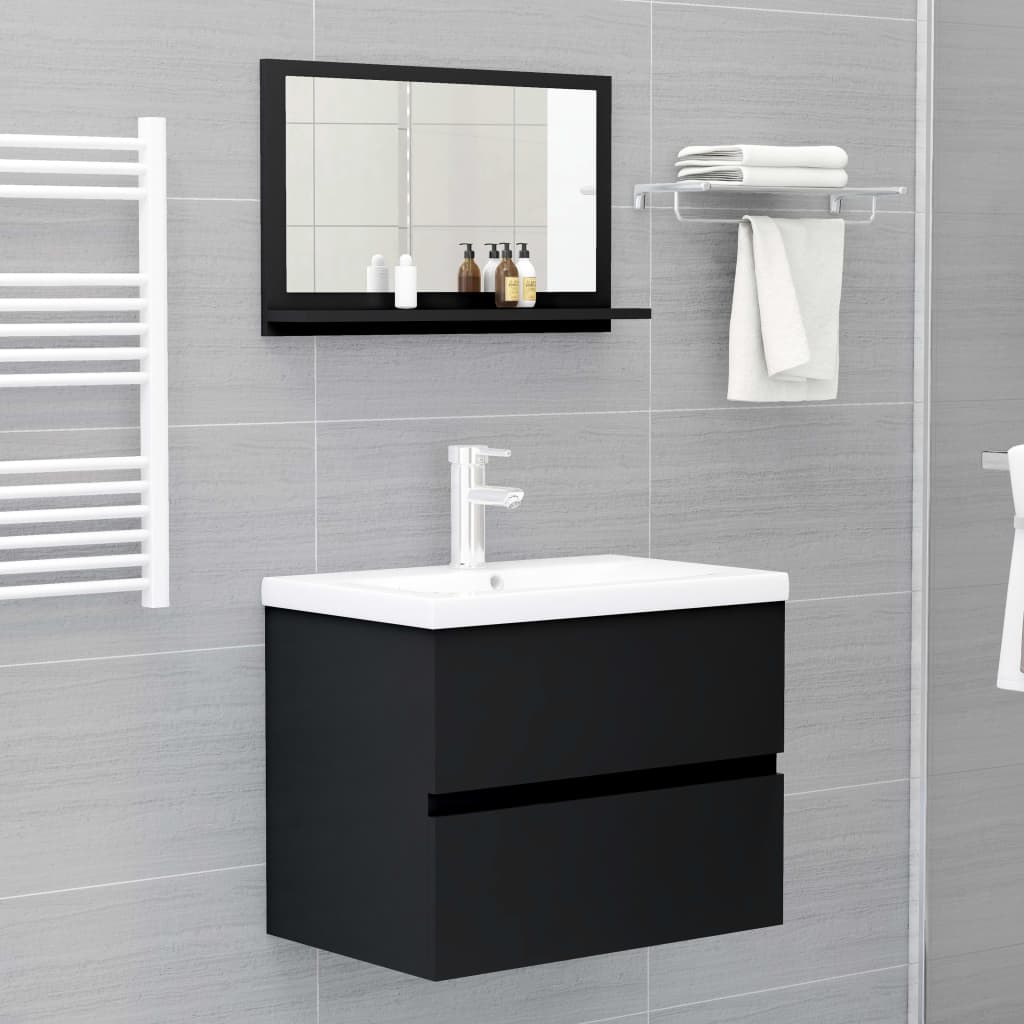 Specchio da Bagno Nero 60x10,5x37 cm in Legno Multistrato