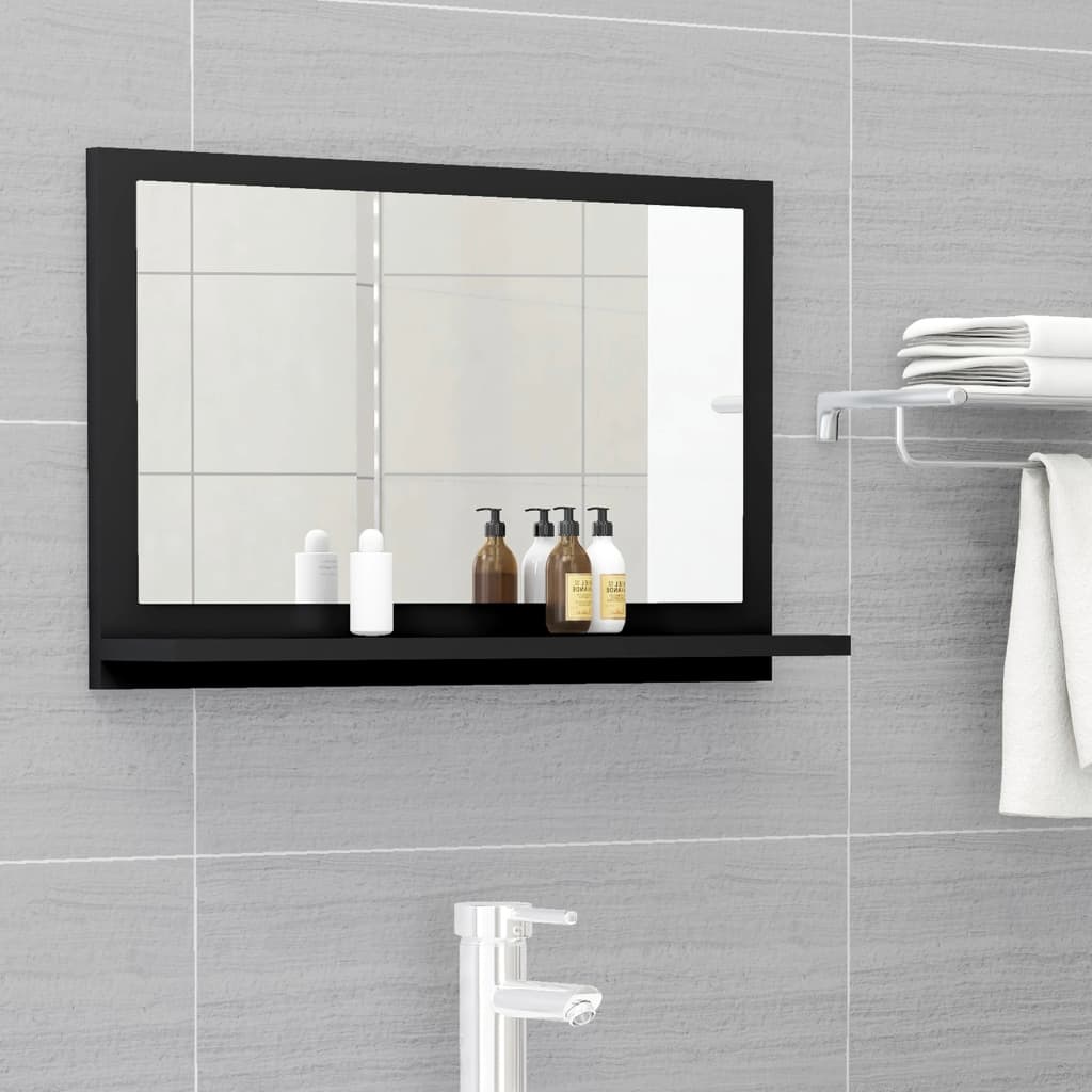 Specchio da Bagno Nero 60x10,5x37 cm in Legno Multistrato