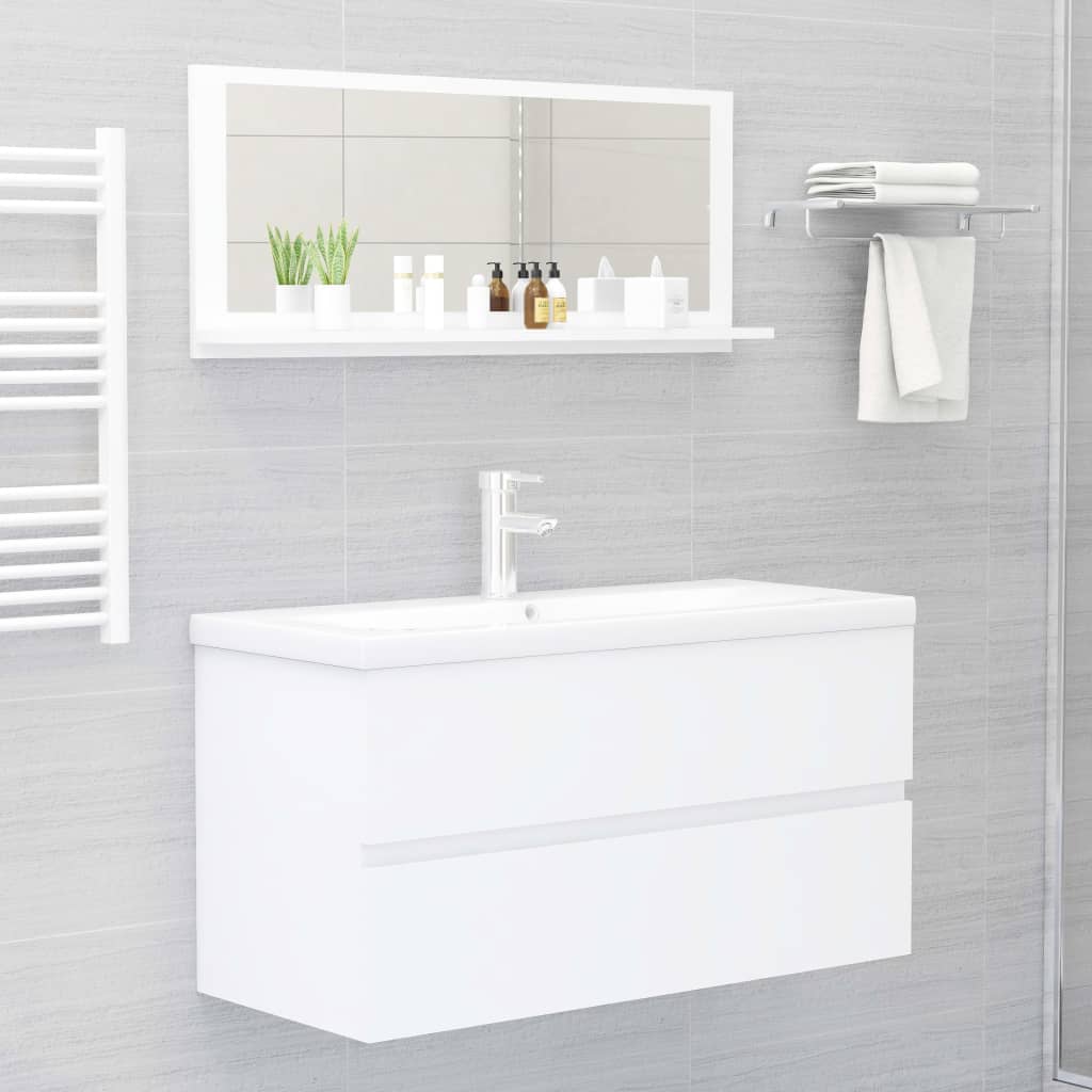 Specchio da Bagno Bianco 90x10,5x37 cm in Legno Multistrato