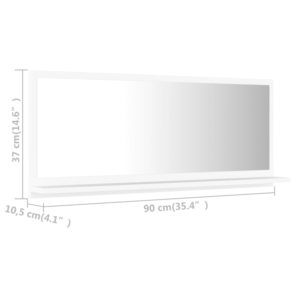 Specchio da Bagno Bianco 90x10,5x37 cm in Legno Multistrato