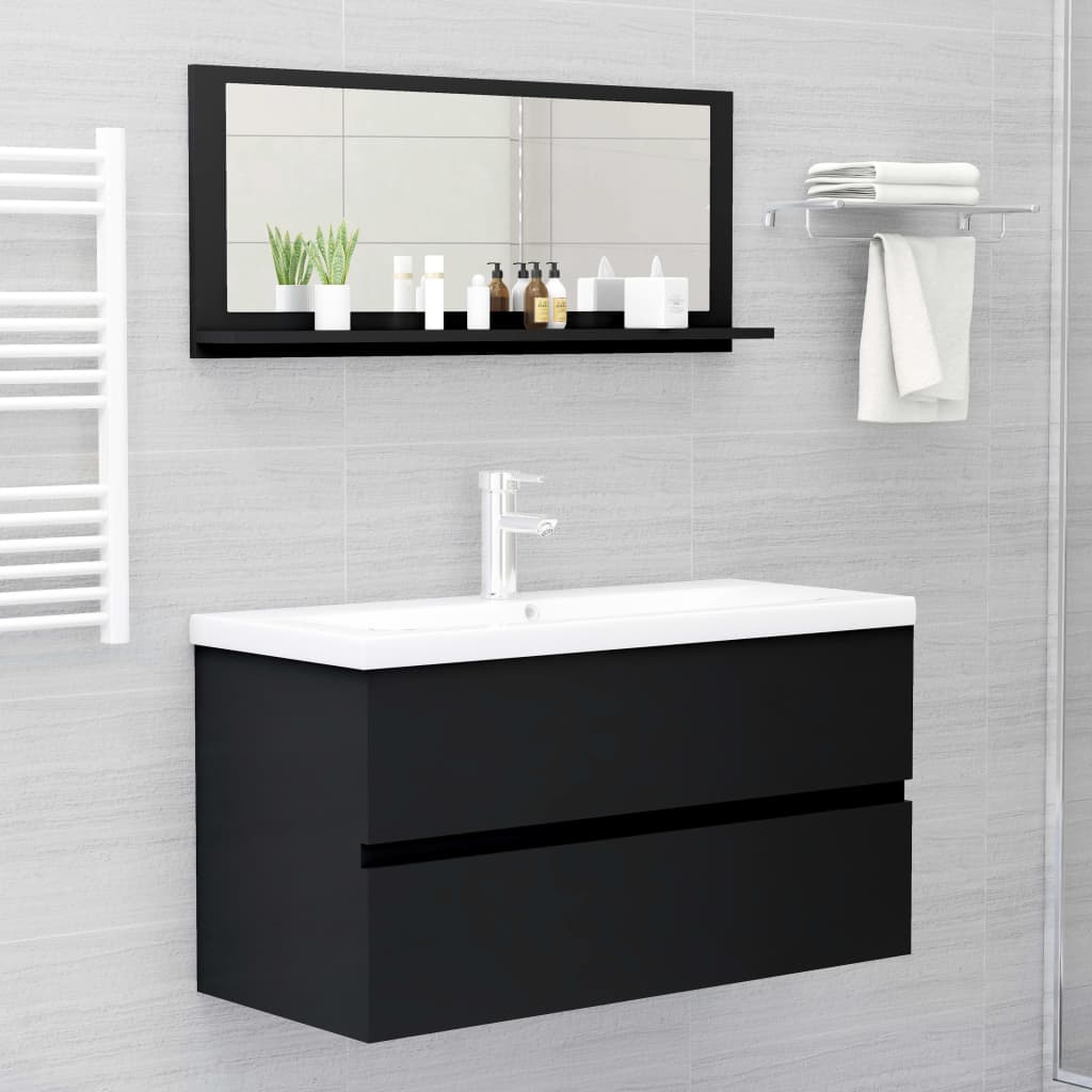 Specchio da Bagno Nero 90x10,5x37 cm in Legno Multistrato