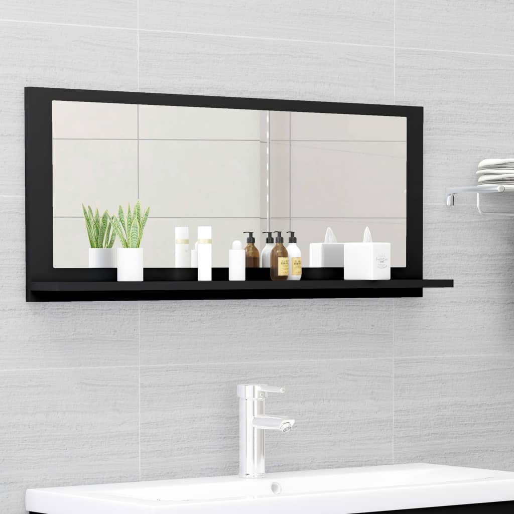 Specchio da Bagno Nero 90x10,5x37 cm in Legno Multistrato