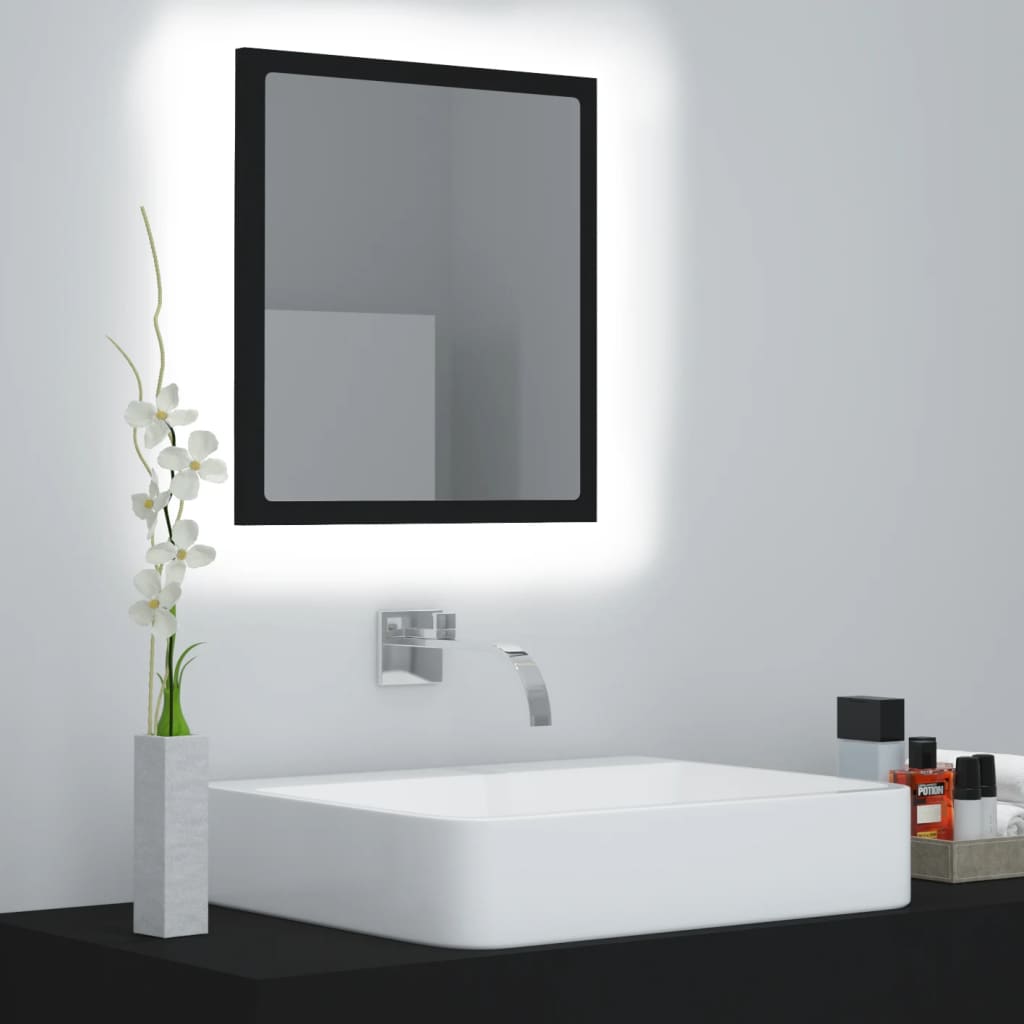 Specchio da Bagno a LED Nero 40x8,5x37 cm in Acrilico