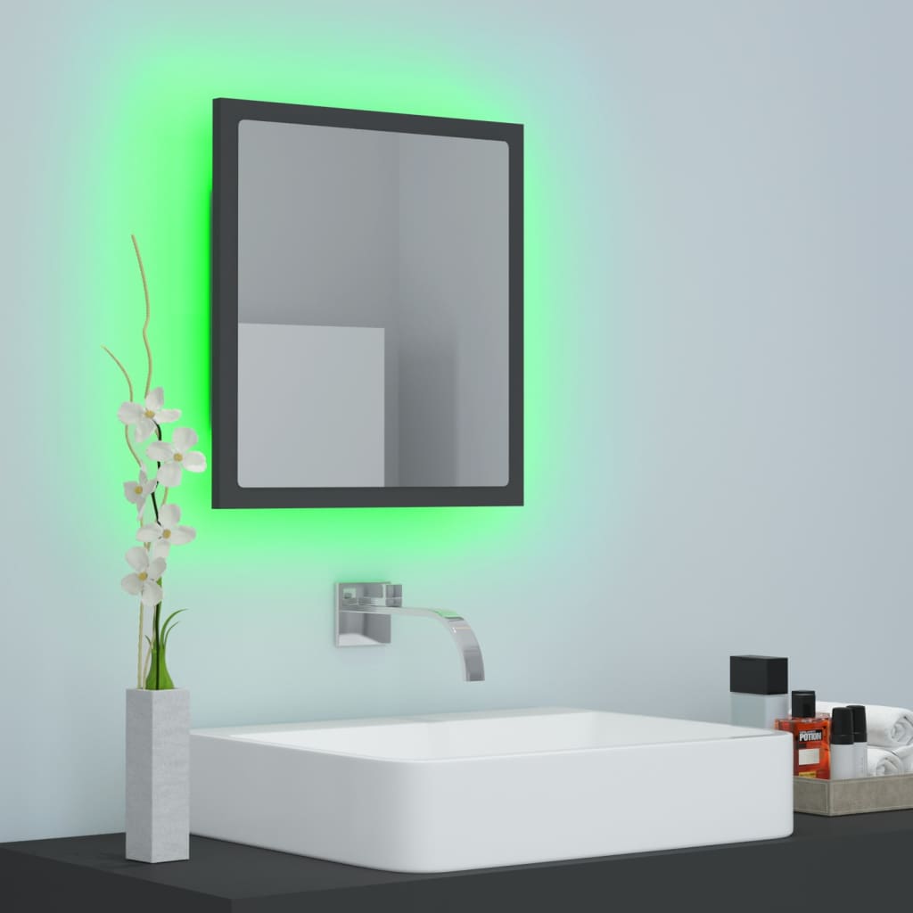 Specchio da Bagno a LED Grigio 40x8,5x37 cm in Acrilico