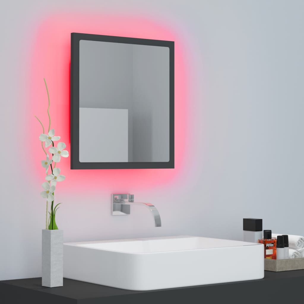 Specchio da Bagno a LED Grigio 40x8,5x37 cm in Acrilico