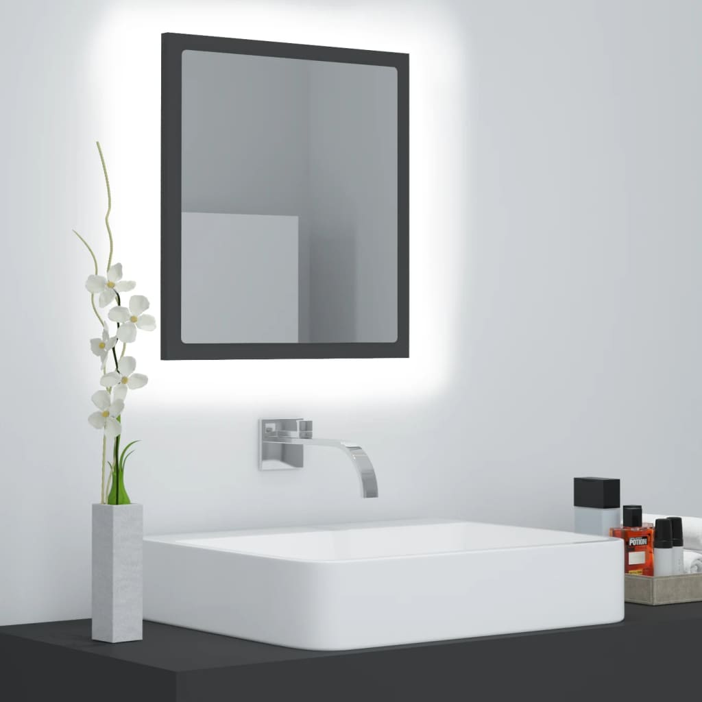 Specchio da Bagno a LED Grigio 40x8,5x37 cm in Acrilico