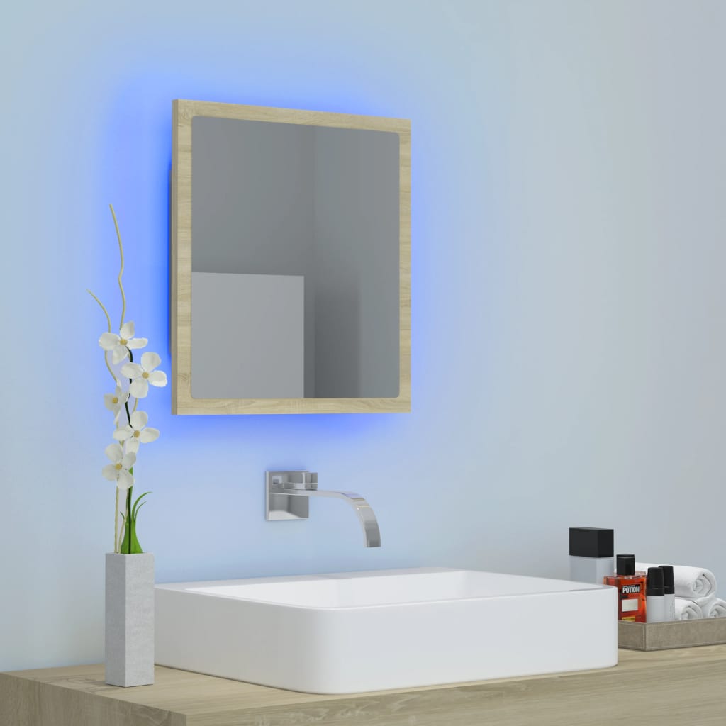 Specchio da Bagno LED Rovere Sonoma 40x8,5x37 cm in Acrilico