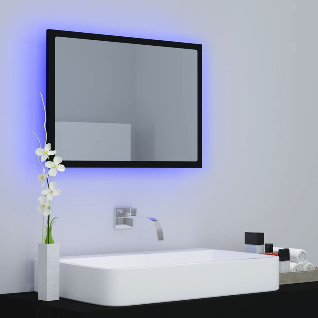 Specchio da Bagno a LED Nero 60x8,5x37 cm in Acrilico