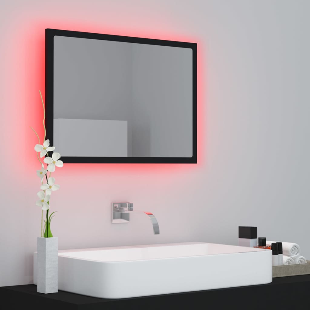 Specchio da Bagno a LED Nero 60x8,5x37 cm in Acrilico