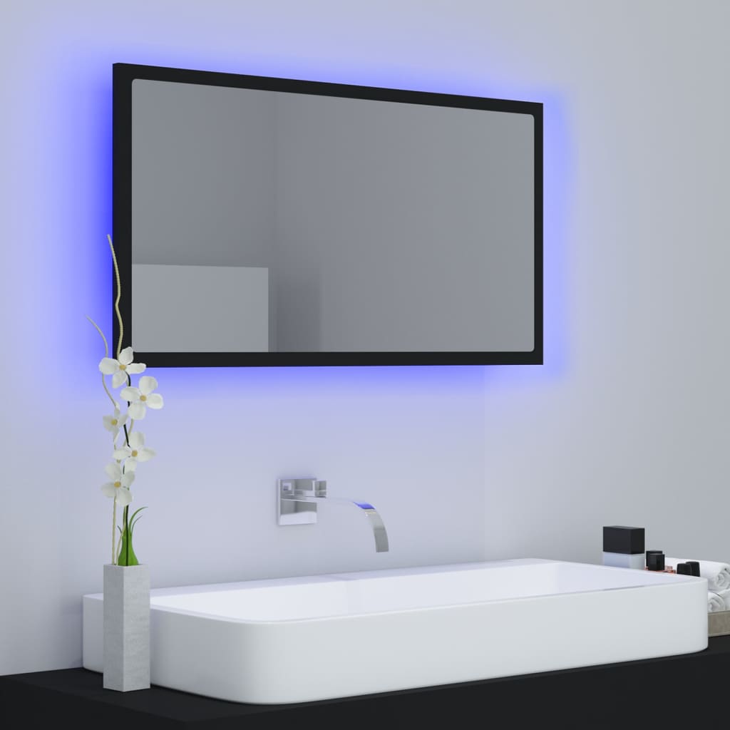 Specchio da Bagno a LED Nero 80x8,5x37 cm in Acrilico