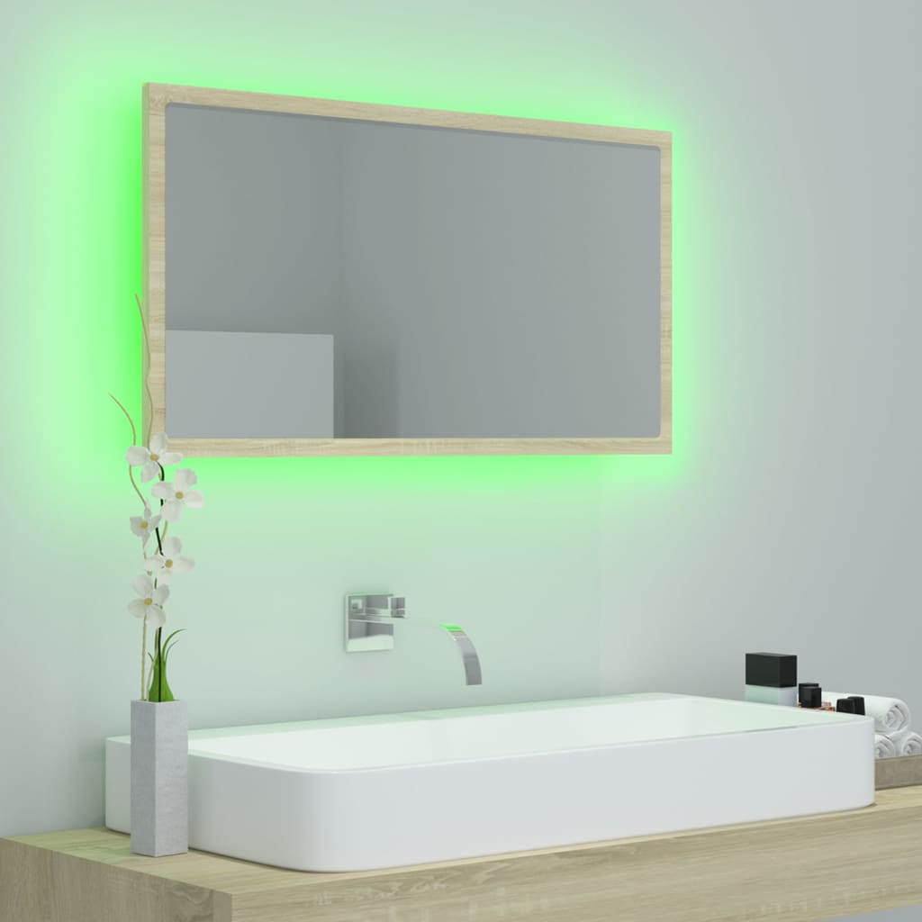 Specchio da Bagno LED Rovere Sonoma 80x8,5x37 cm in Acrilico