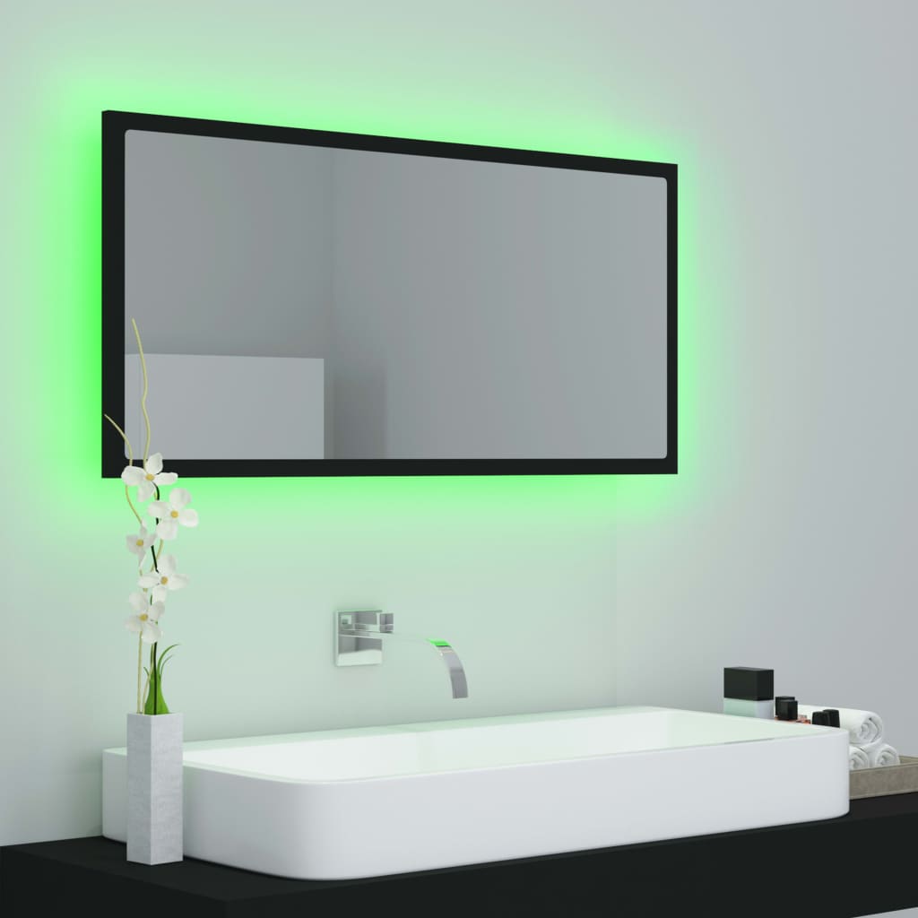 Specchio da Bagno a LED Nero 90x8,5x37 cm in Acrilico