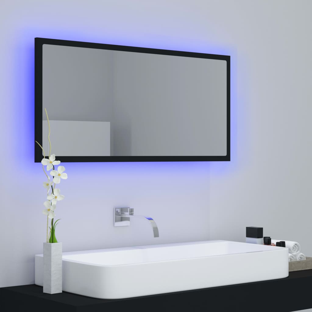 Specchio da Bagno a LED Nero 90x8,5x37 cm in Acrilico