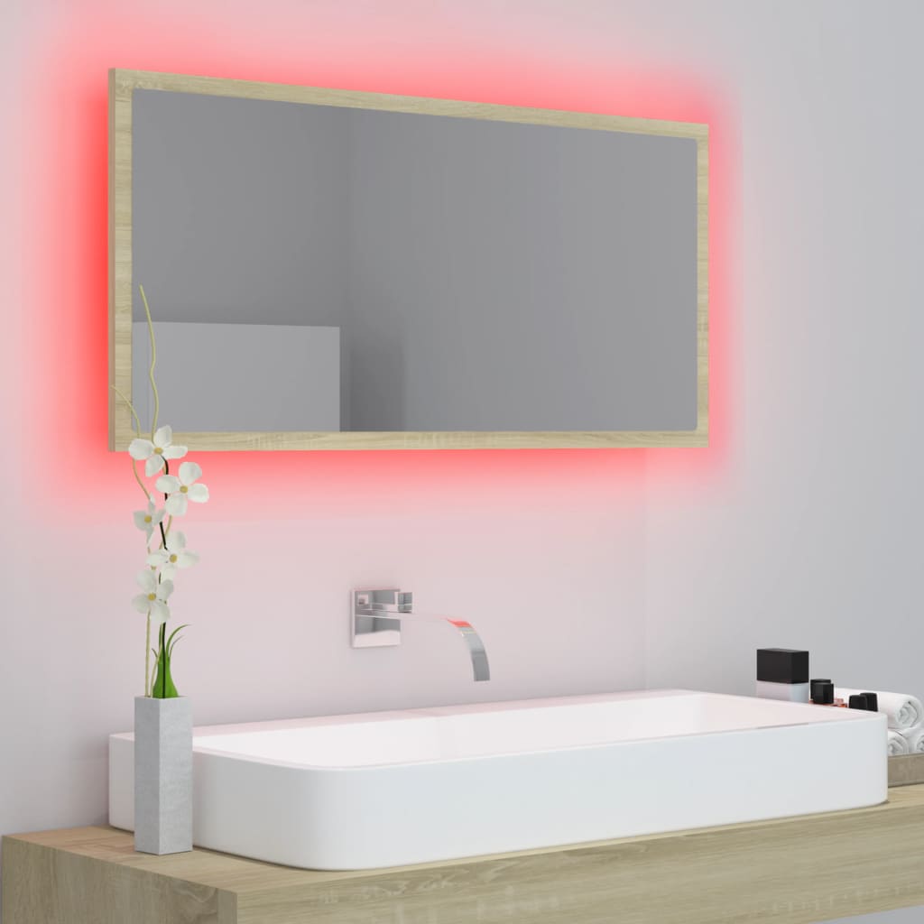 Specchio da Bagno LED Rovere Sonoma 90x8,5x37 cm in Acrilico