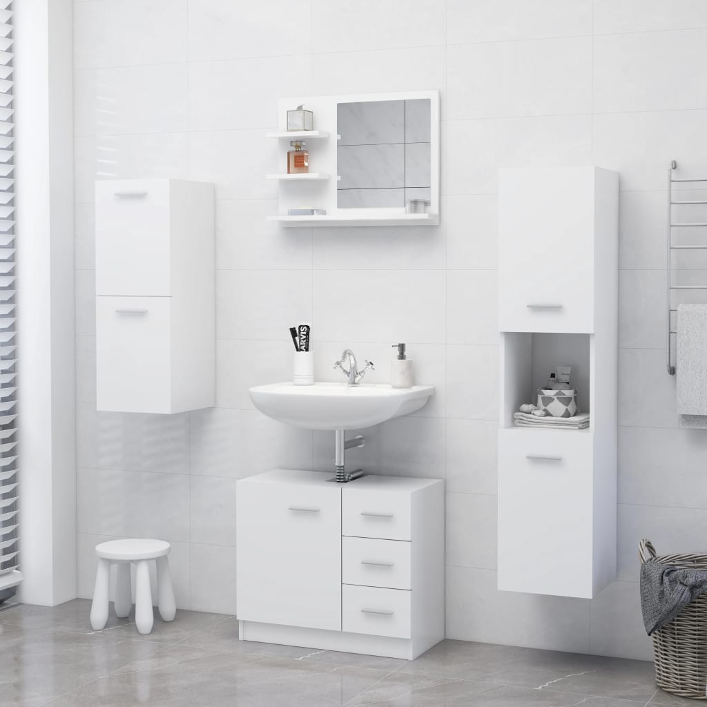 Specchio da Bagno Bianco 60x10,5x45 cm in Legno Multistrato