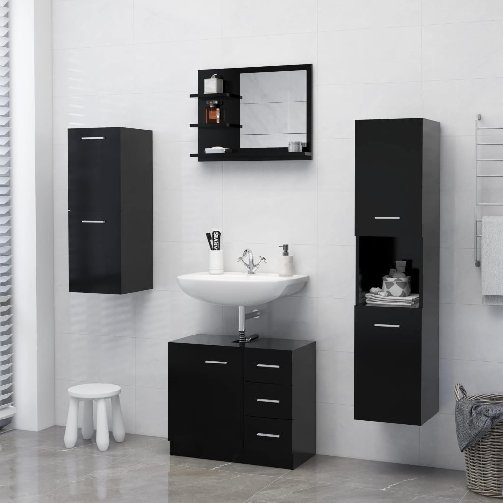 Specchio da Bagno Nero 60x10,5x45 cm in Legno Multistrato