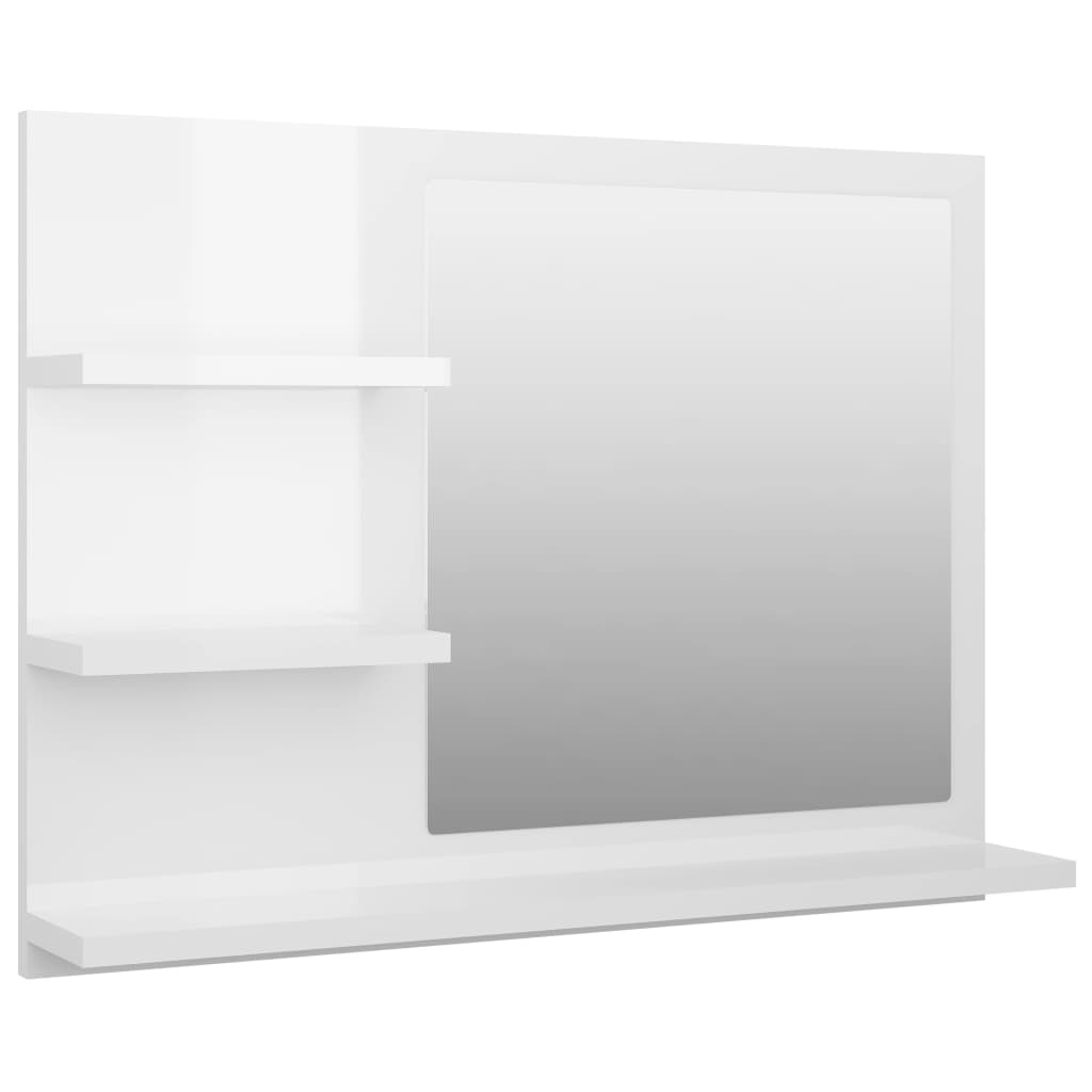 Specchio da Bagno Bianco Lucido 60x10,5x45 cm Legno Multistrato