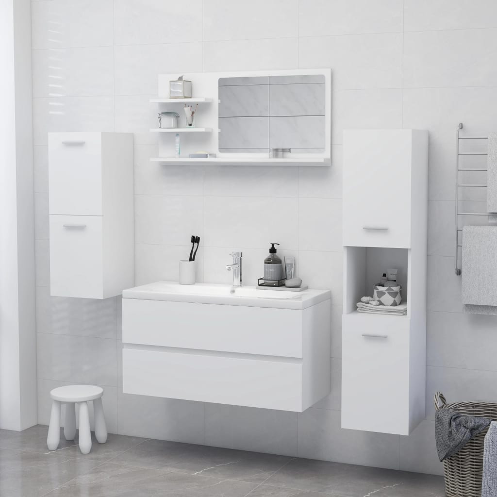 Specchio da Bagno Bianco 90x10,5x45 cm in Legno Multistrato