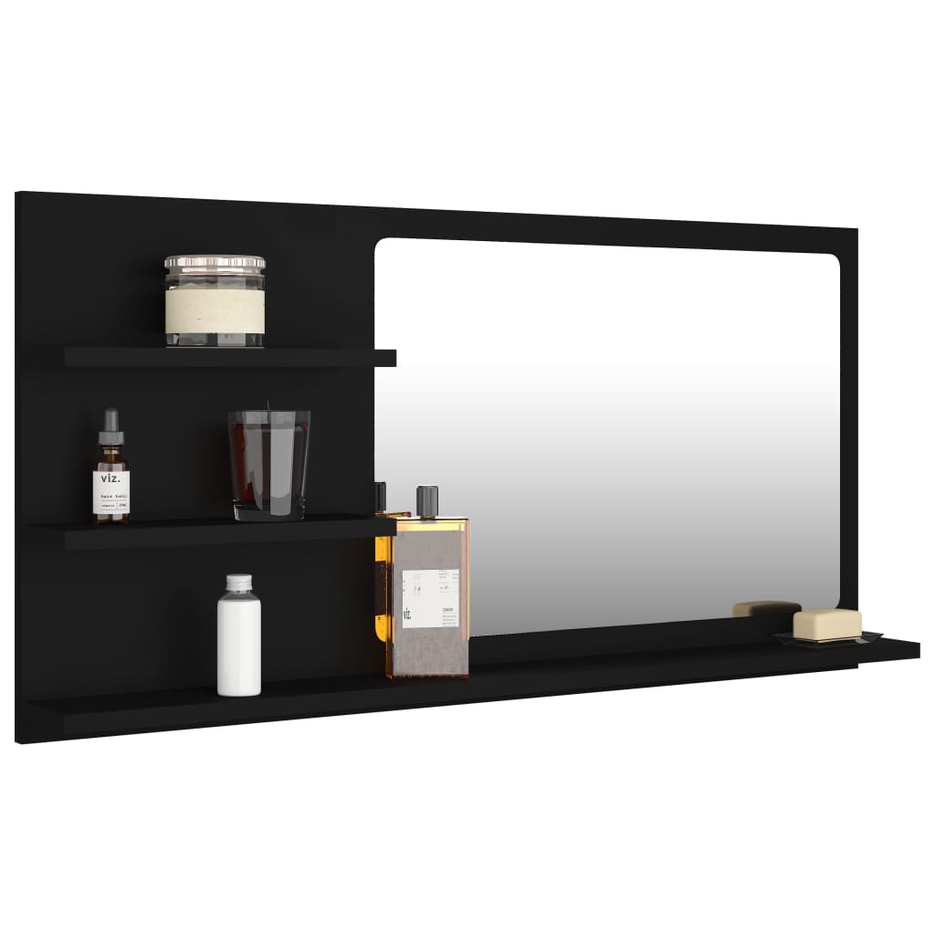 Specchio da Bagno Nero 90x10,5x45 cm in Legno Multistrato